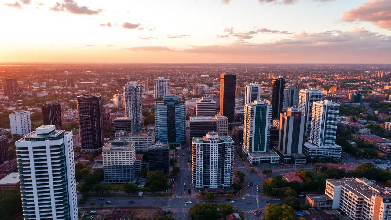 Nairobi business district skyline at golden hour